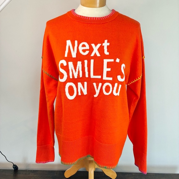 Kerri Rosenthal NEXT SMILE'S ON YOU Sweater Size Large Orange Crewneck NEW - Picture 1 of 12